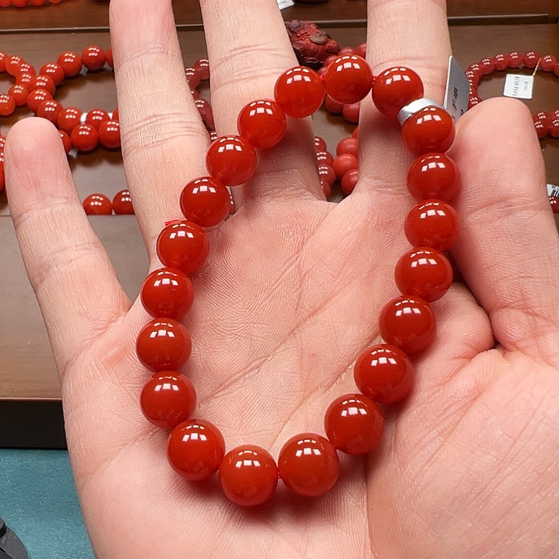 南红玛瑙未镶嵌手串保山料正红9m收藏级