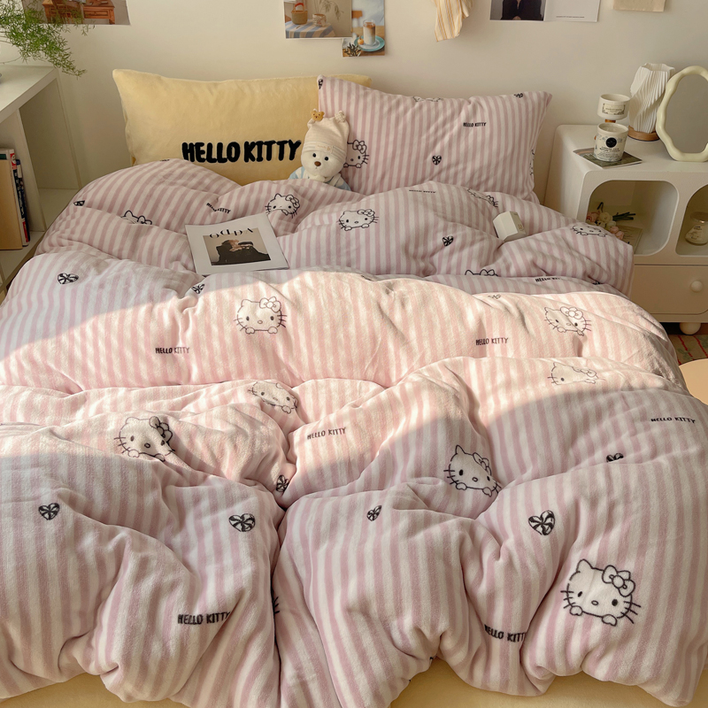 猫咪日记可爱猫猫牛奶绒四件套秋冬加厚法兰绒被套床单床笠床品