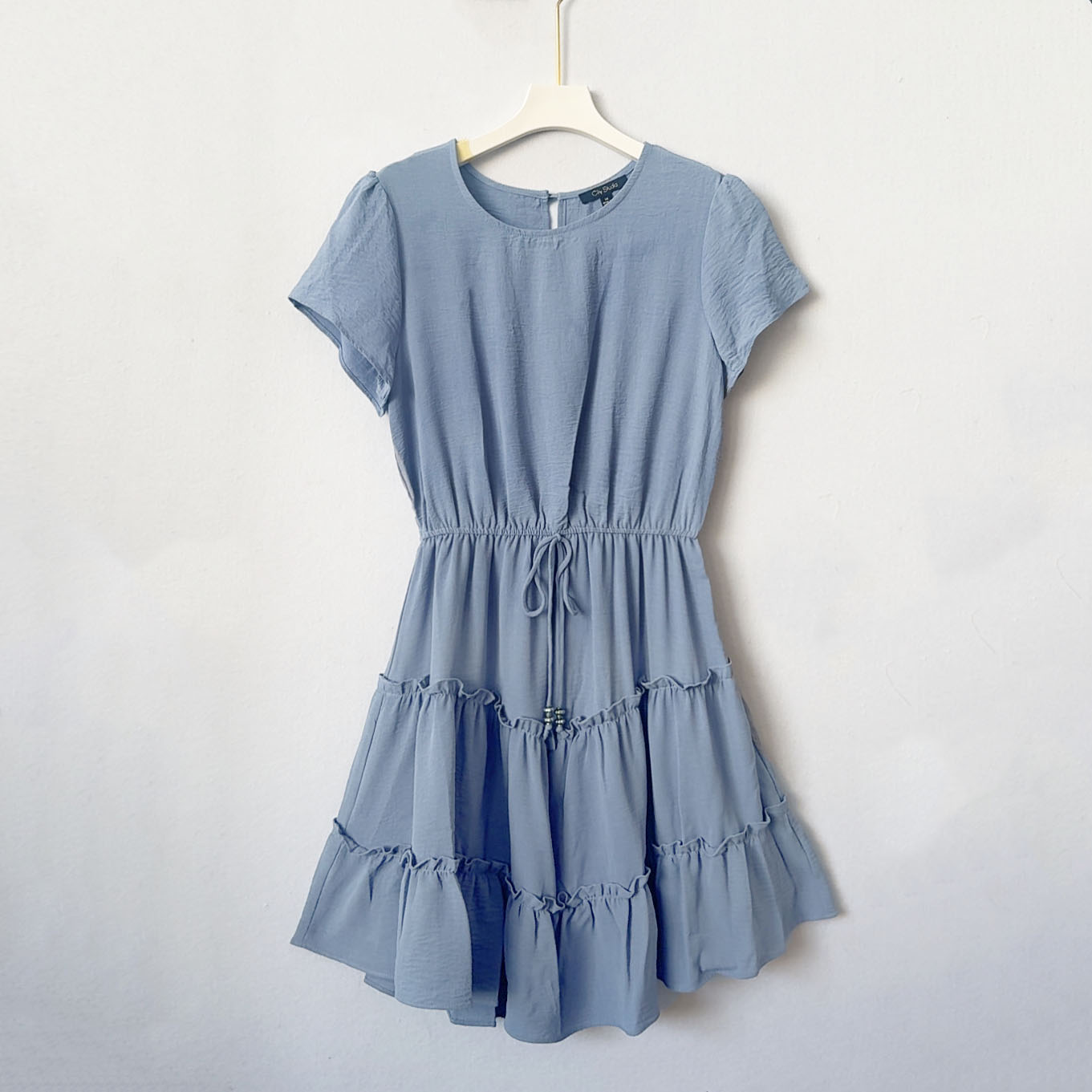 夏季时尚中长款收腰设计气质百搭短袖连衣裙ZJ405