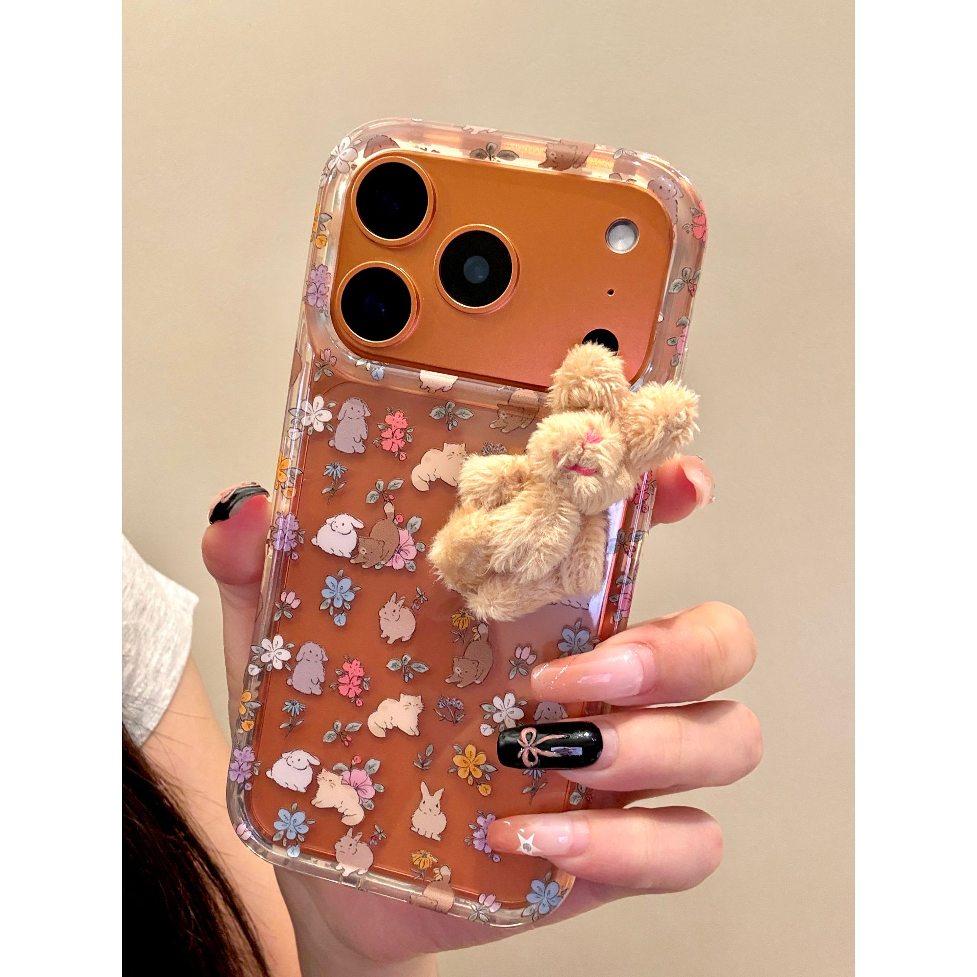 适用苹果iphone17promax碎花兔子16pro防摔15创意透明14ins手机壳