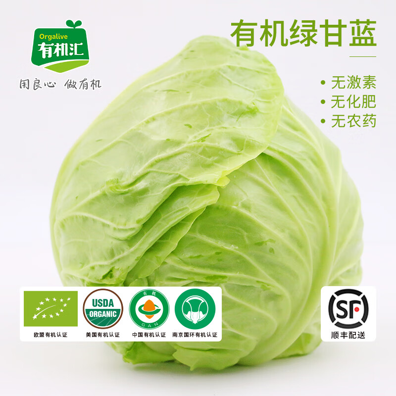 有机汇有机包菜绿甘蓝5斤装 圆白菜大头菜包菜卷心菜 顺丰包邮