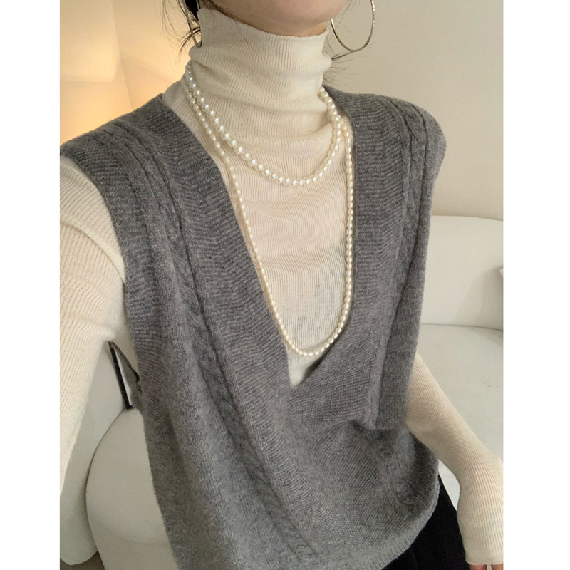 100%羊毛一线七针V领套头纯色马甲M822