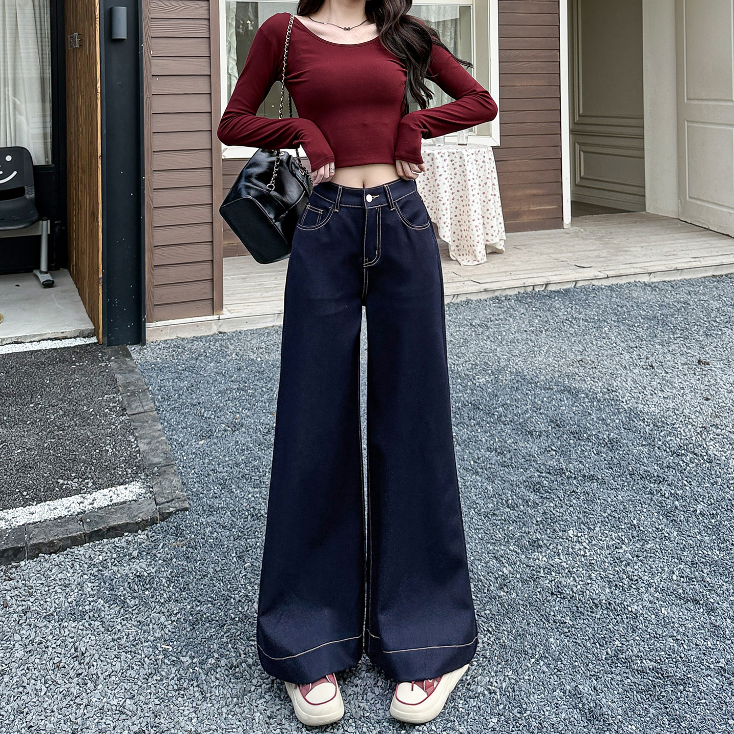 牛仔裤秋季高腰百搭女显瘦直筒裤