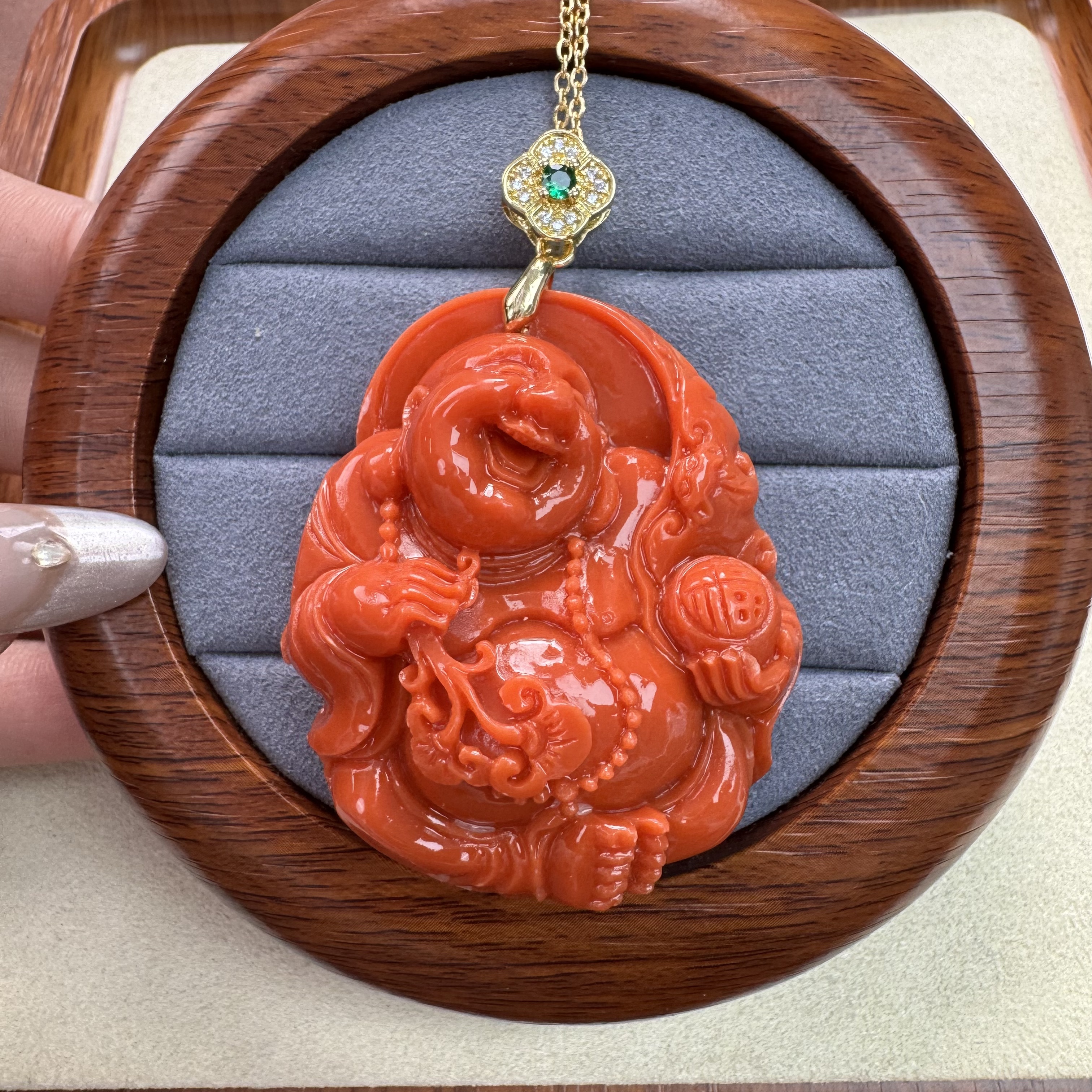 非金属珐琅吊坠 橘红色 雕刻笑佛吊坠 K315