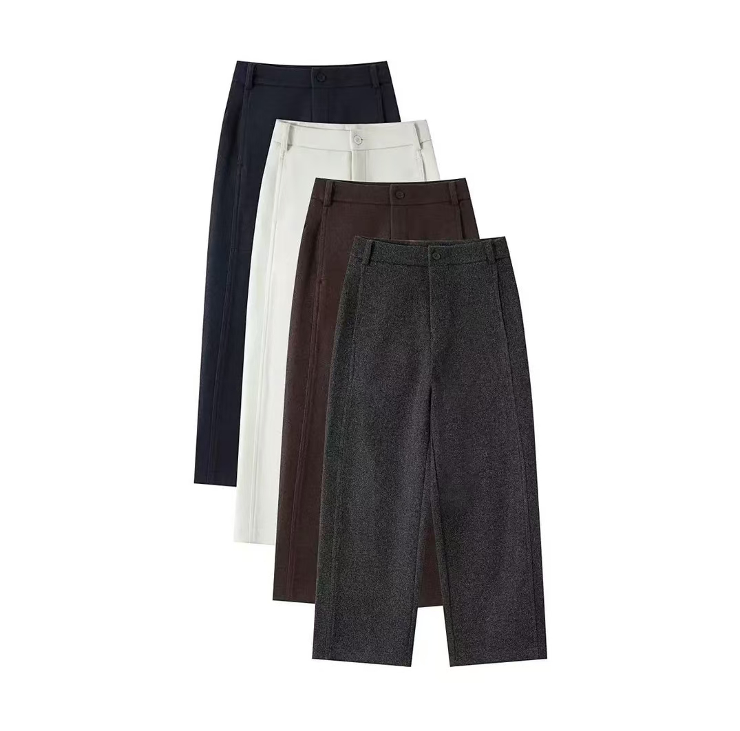 【加厚羊毛】2025年冬季绵羊毛混纺休闲窄版直筒裤高腰显瘦毛呢裤