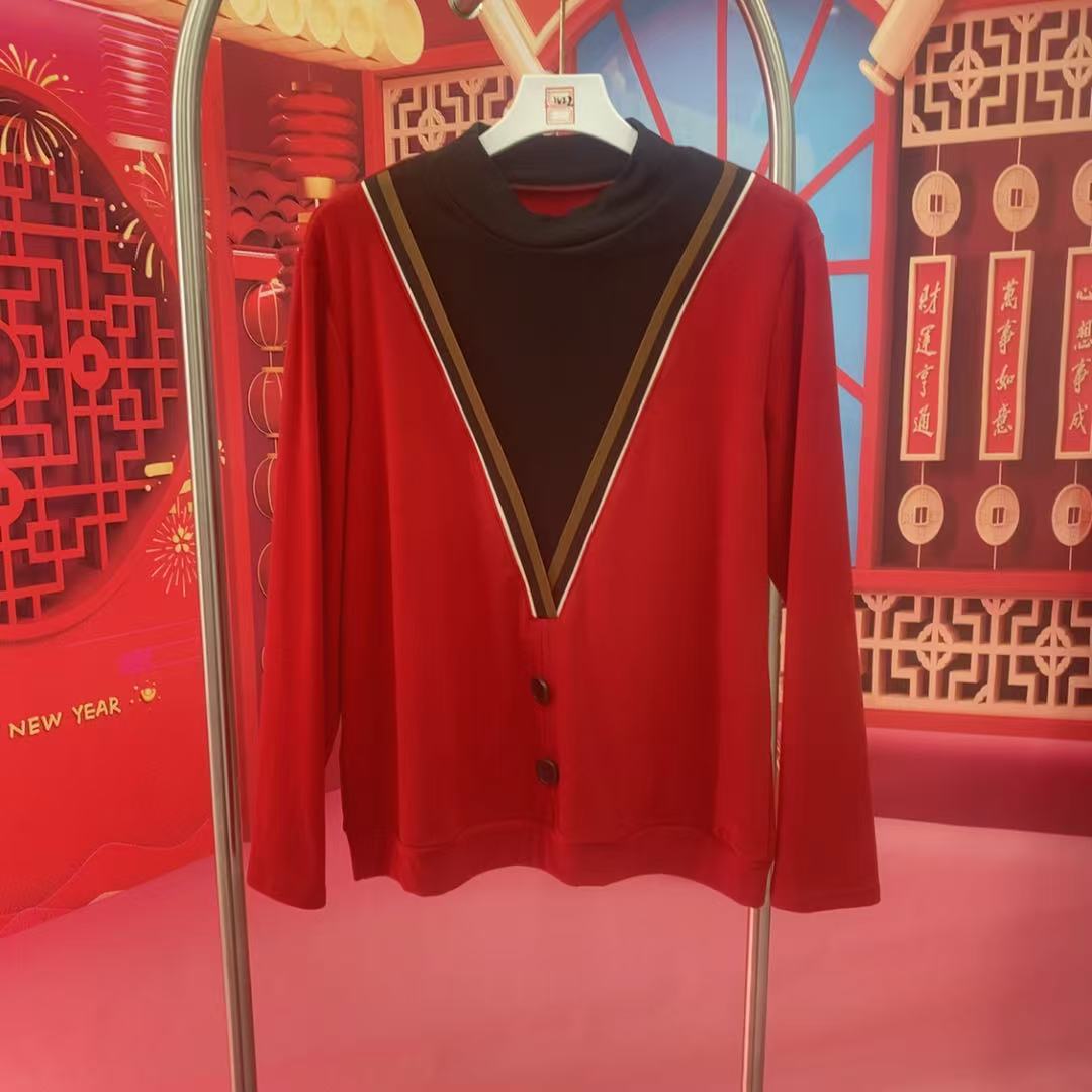 中年妈妈装秋装洋气假两件上衣女装秋冬毛衣宽松遮肚打底衫   087