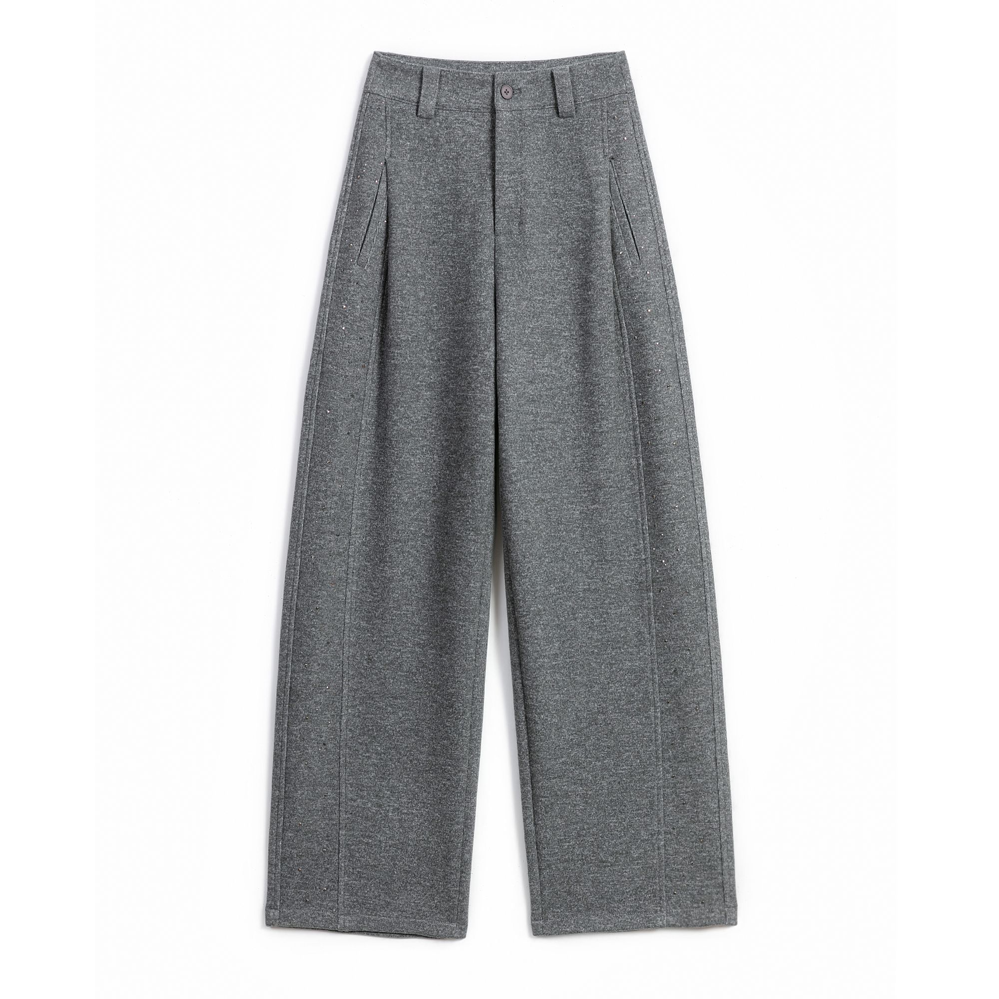 万小裤【青花瓷】2025冬加绒双色纱绵羊毛休闲裤百搭高腰弯刀直筒裤