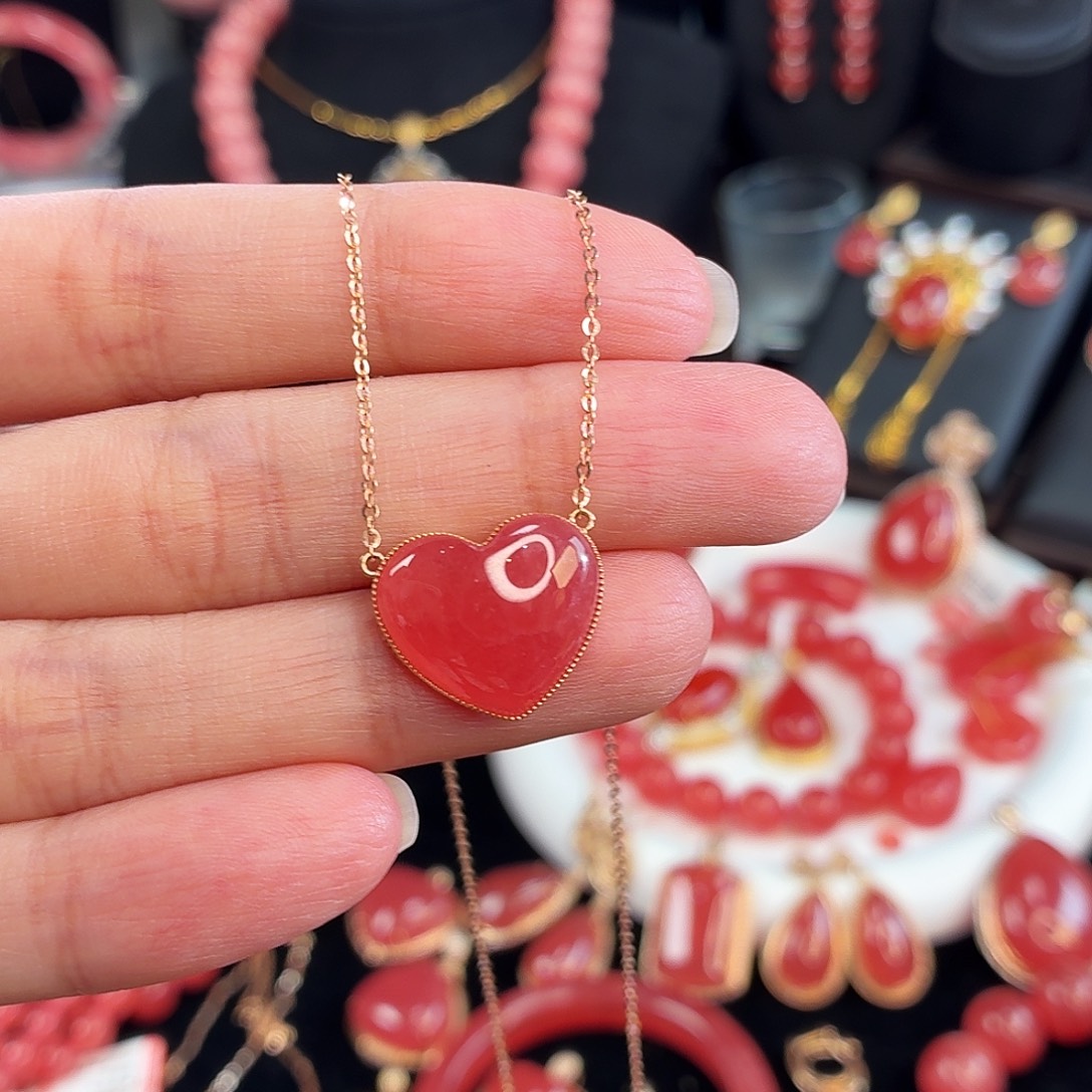 菱锰矿（红纹石）18K金镶嵌项链人气王