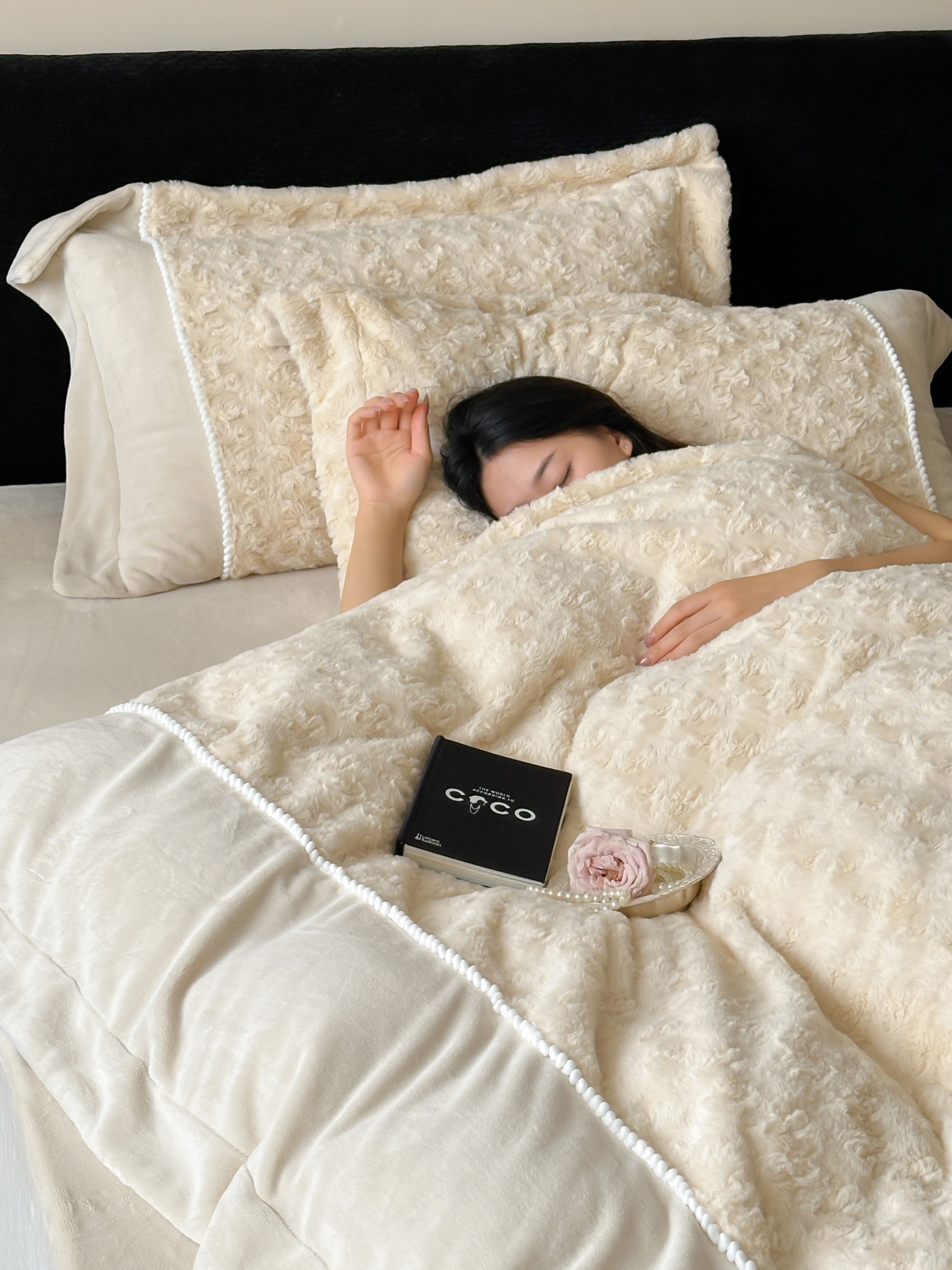 绢夫人/高级感梦纱花语高端冬季床品套网红款被套加厚纯色绒被套