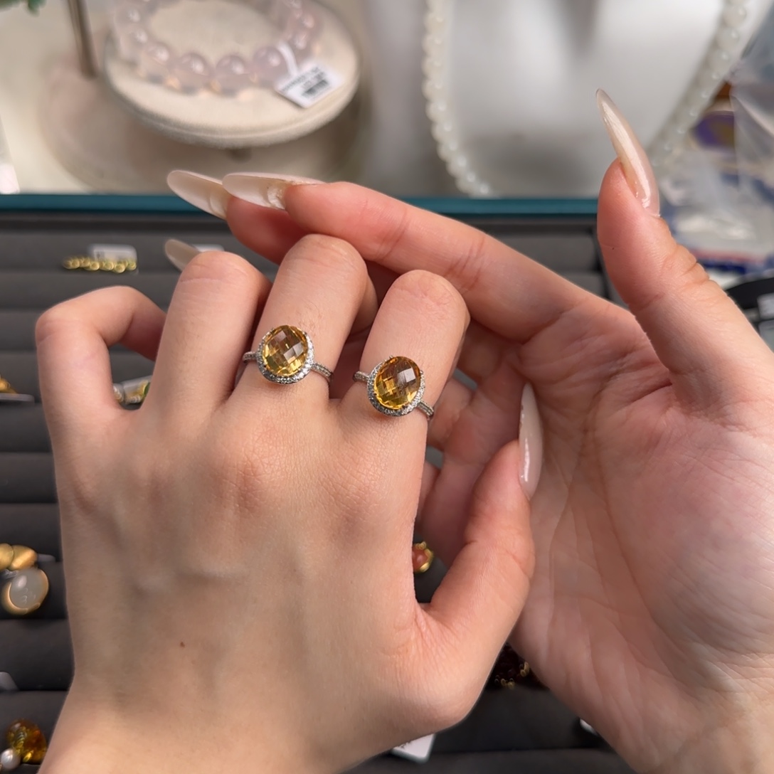 银S925镶嵌戒指黄晶蛋面多样发一