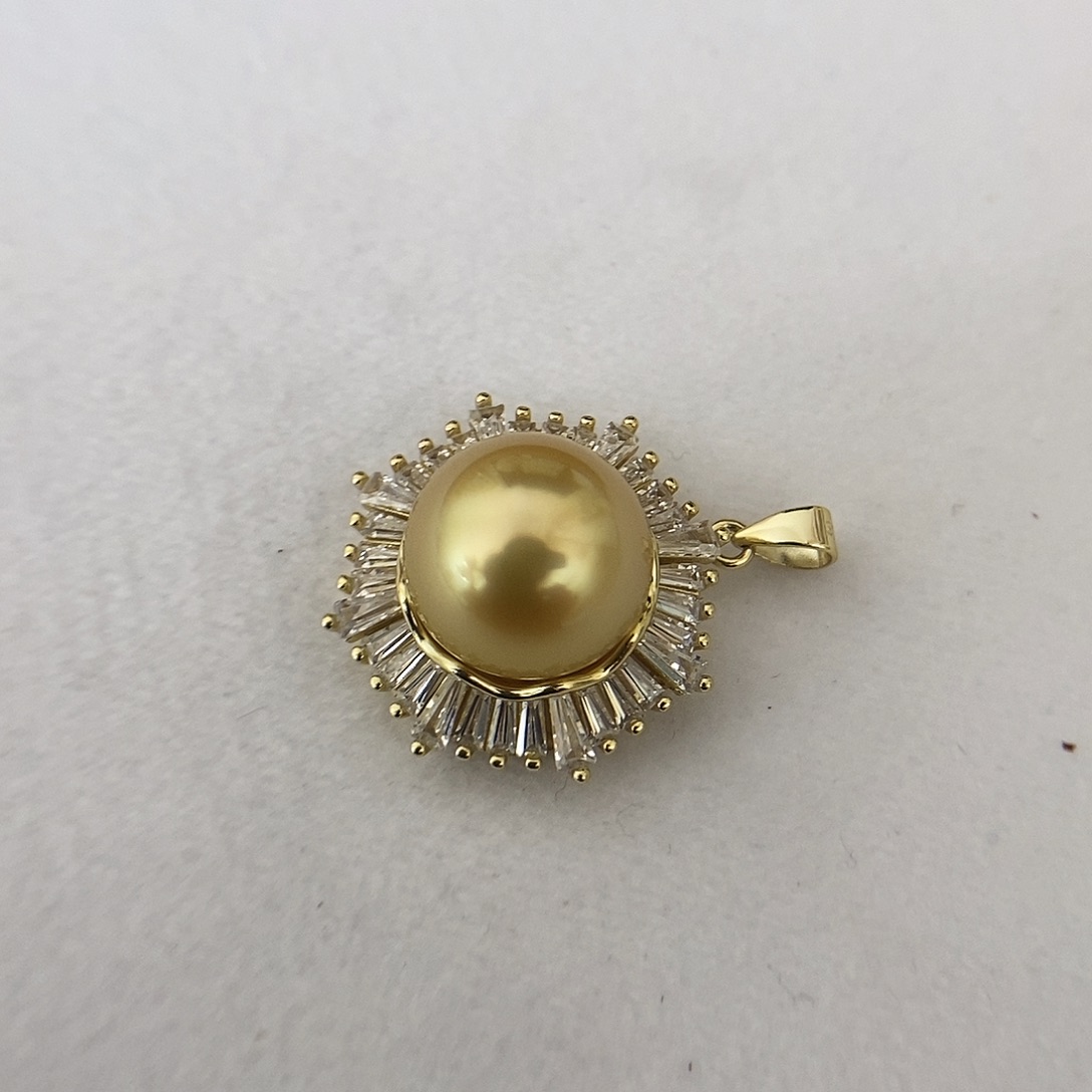 海水珍珠吊坠(不含链)银S925镀金镶嵌