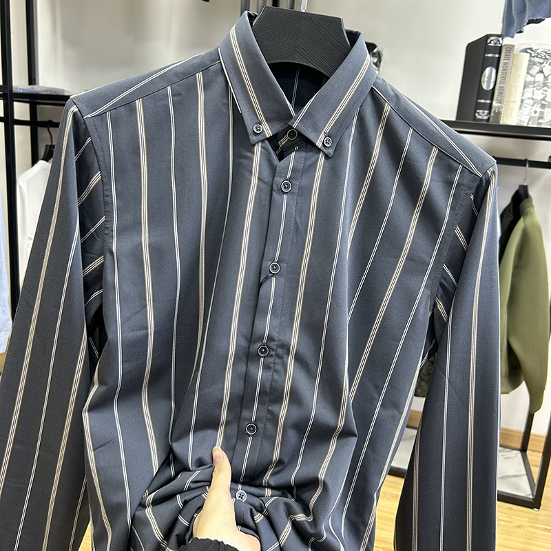 商务休闲加绒保暖男士尖领长袖衬衫冬加厚修身寸衫 Y5T2537