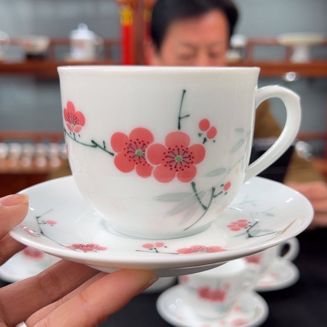 翠竹红梅咖啡杯碟