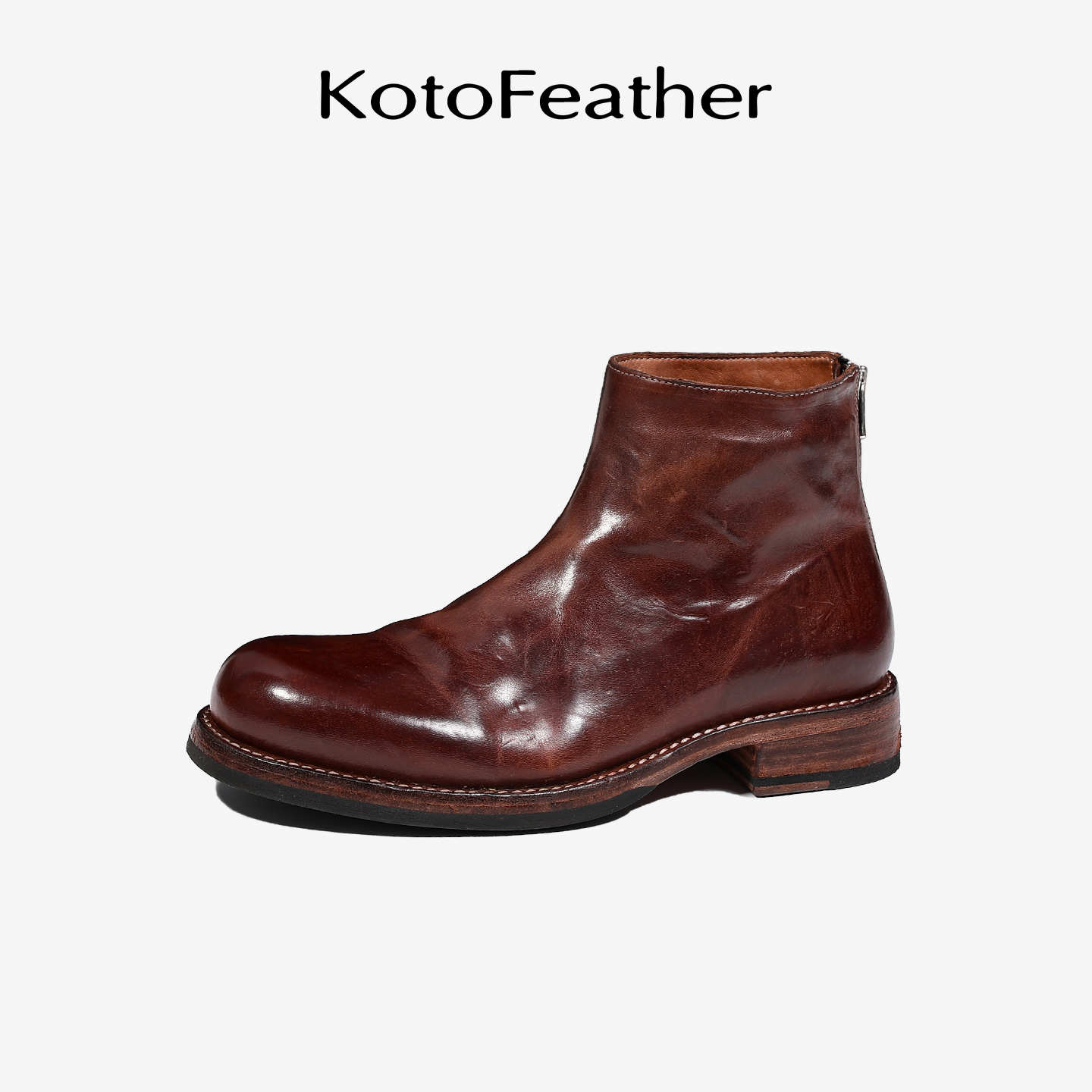 重工水洗马皮切尔西靴手工固特异真皮底透气简约休闲皮靴 A2020