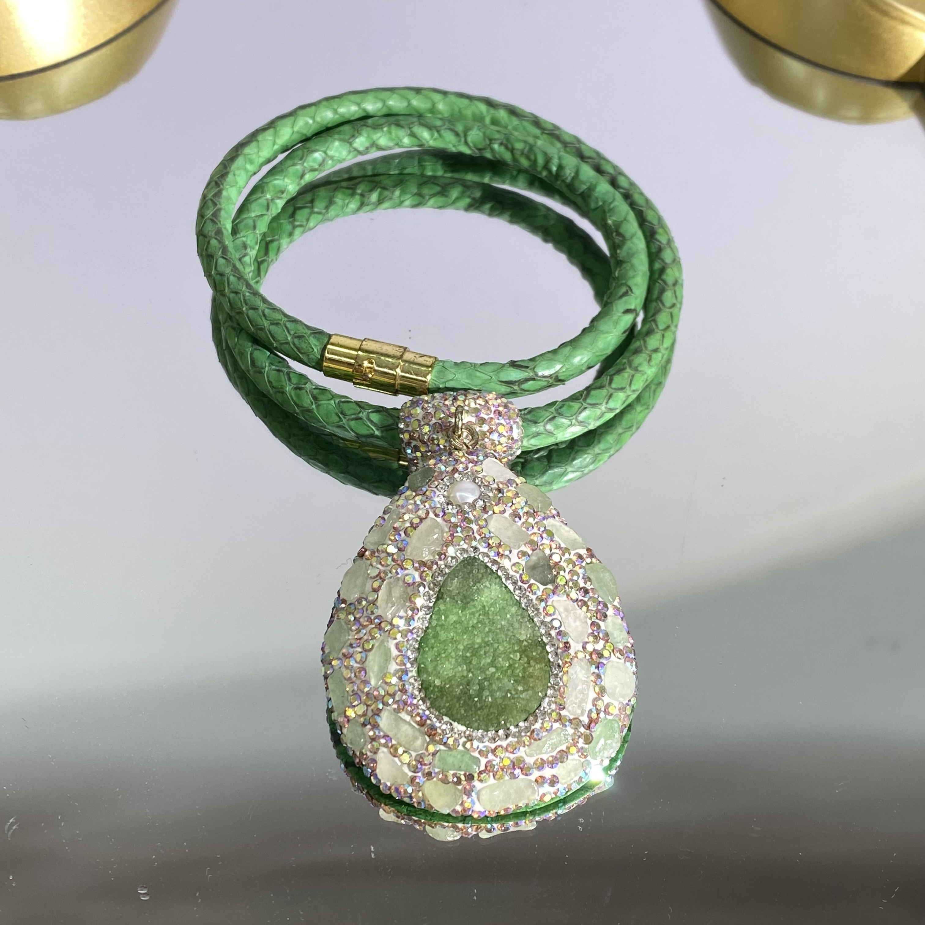 铜合金合成锆石项链 TTSD 绿色水滴轻奢款项链 1124