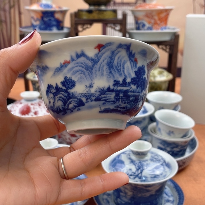 摆件陶富春山居图压手杯