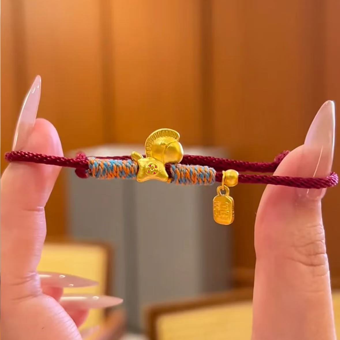 足金999小马纳福配件本命年红绳礼物WH1443