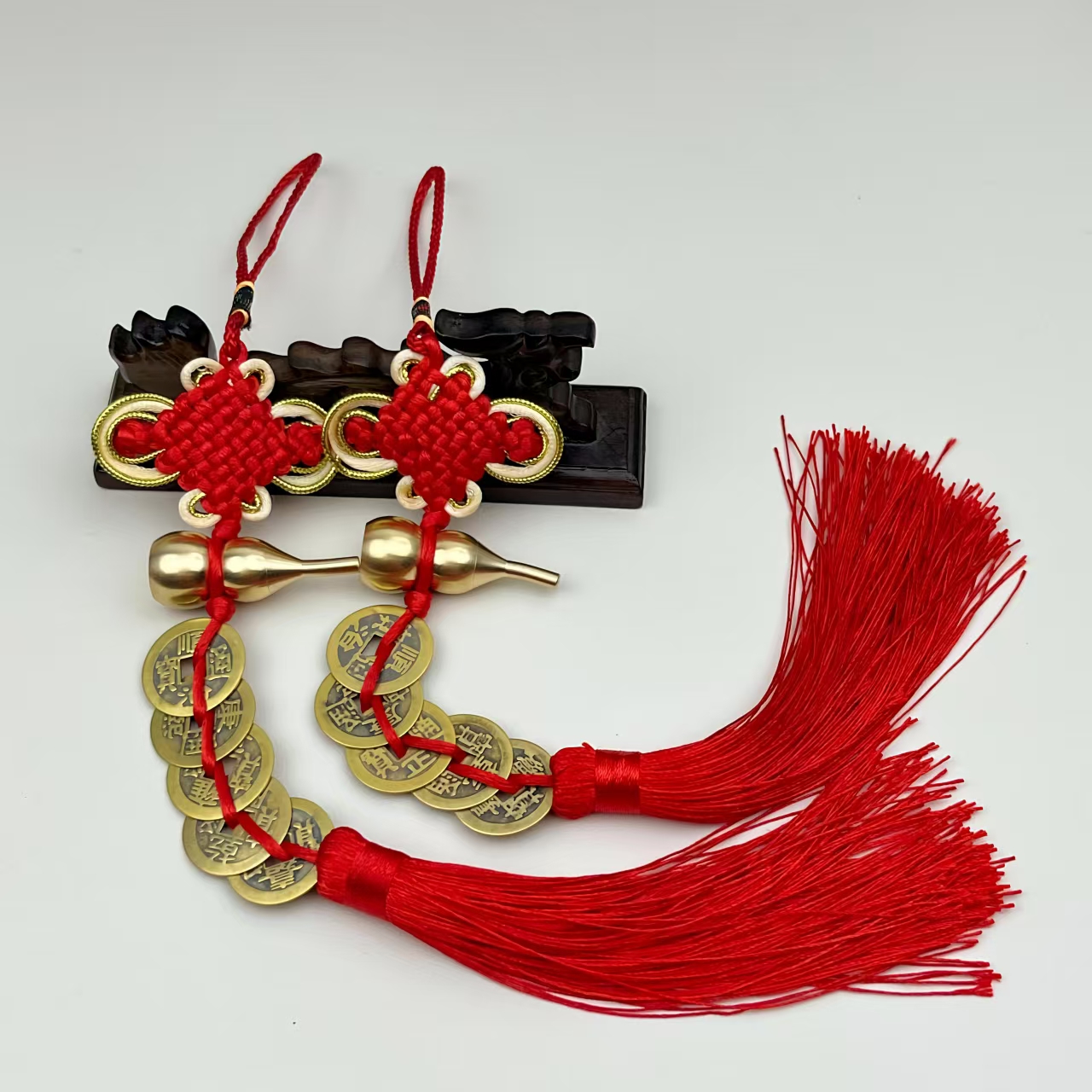 黄铜葫芦五帝钱挂件金边吉祥结中国结挂饰门对门客厅房间厨房挂件