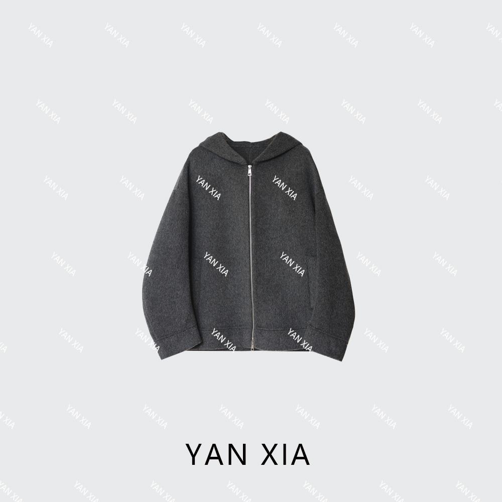 "保暖具象化" 100羊毛毛呢大衣 秋冬宽松连帽拉链毛呢外套 9890