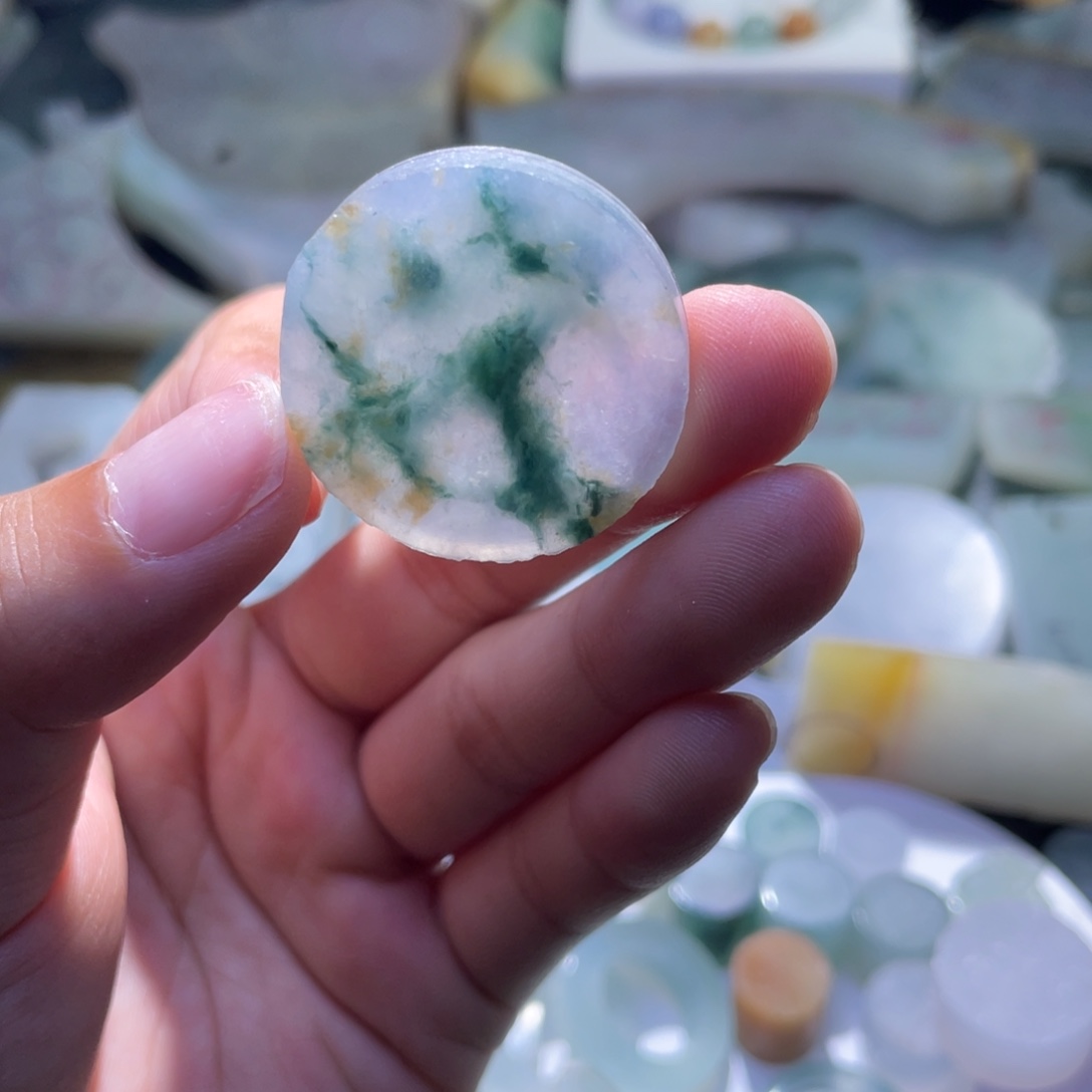 定制翡翠未镶嵌莫奈花园扣子