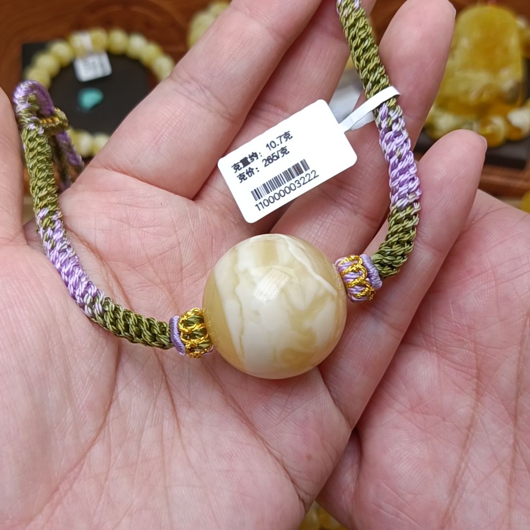 蜜蜡颈饰未镶嵌26圆珠白蜡妖花锁骨链