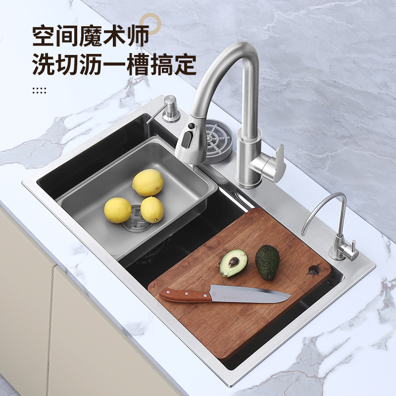 5.0加厚小米粒SUS304不锈钢水槽14下水口家用洗菜盆大单槽台中盆