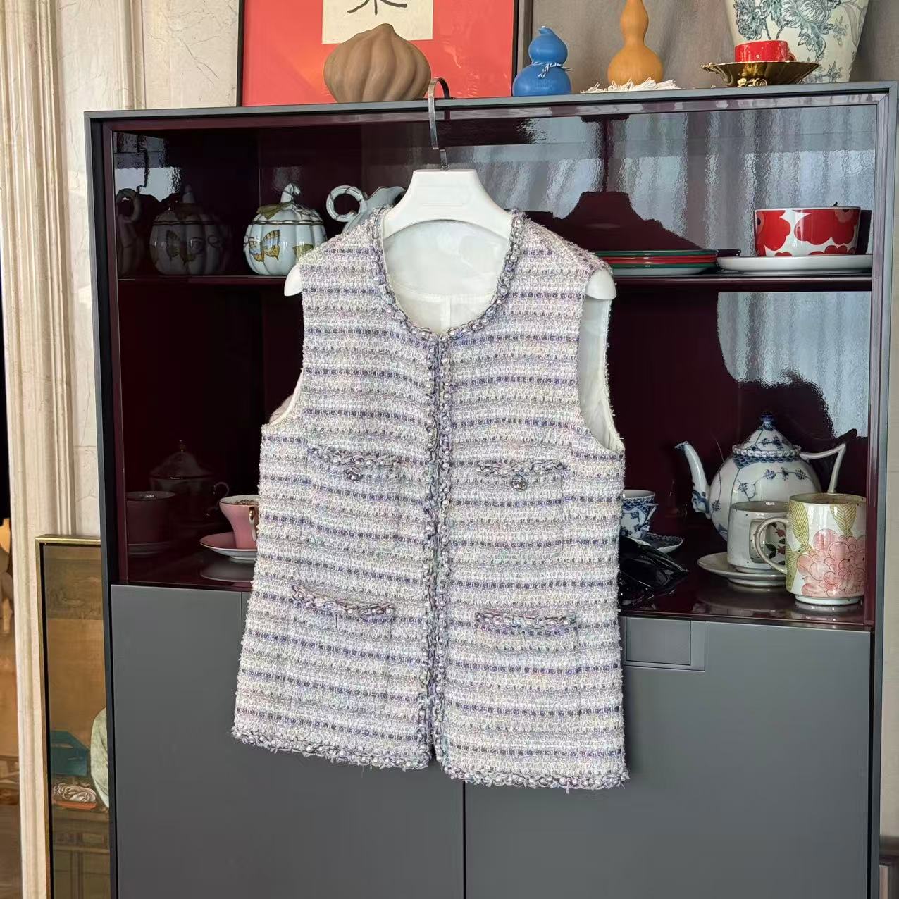 《普罗旺斯》MYL 2025年秋季新款棉混纺小香马甲小紫四口袋马夹