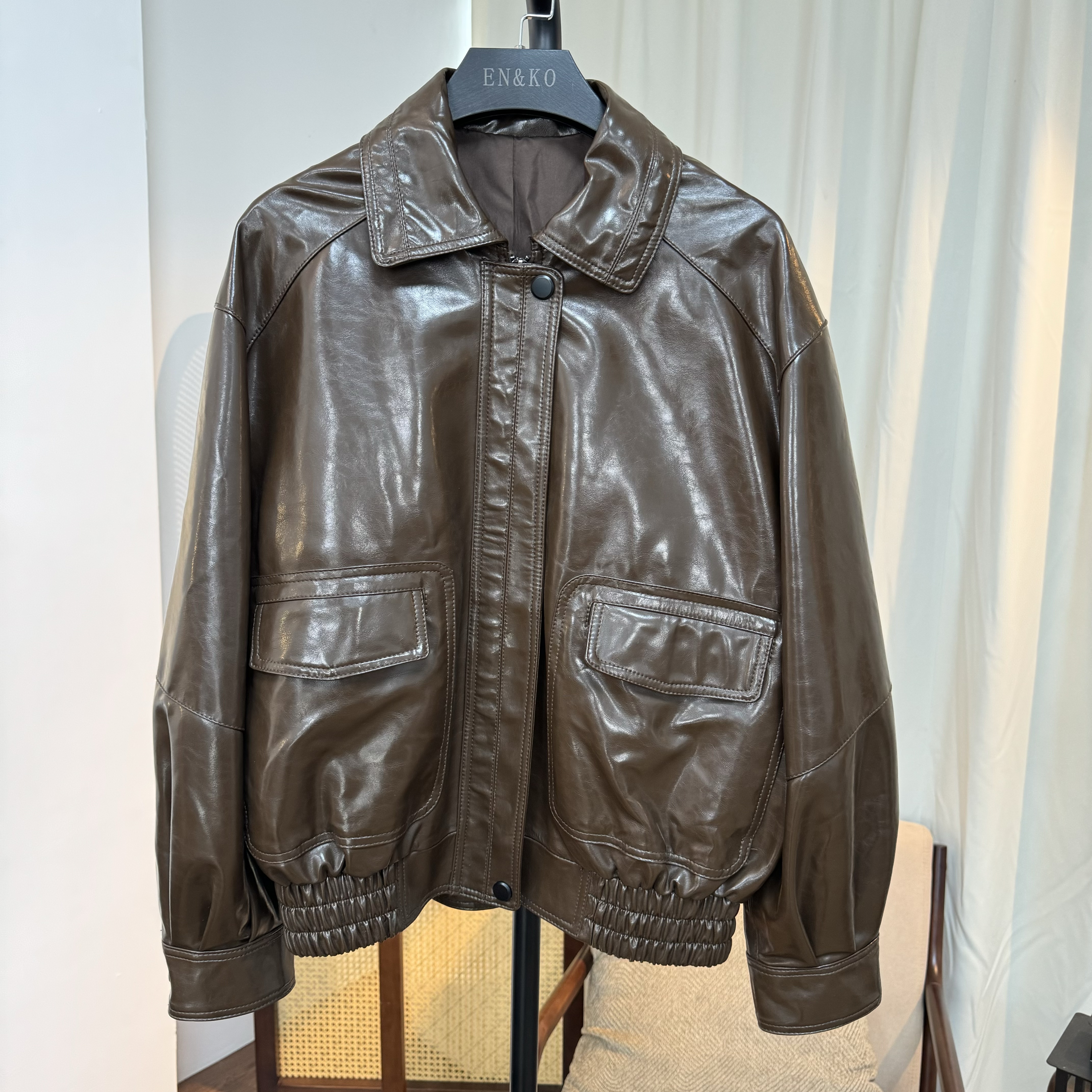 【杨左 Monica】秋季新款“100羊皮”油蜡皮复古港风皮衣外套A21284