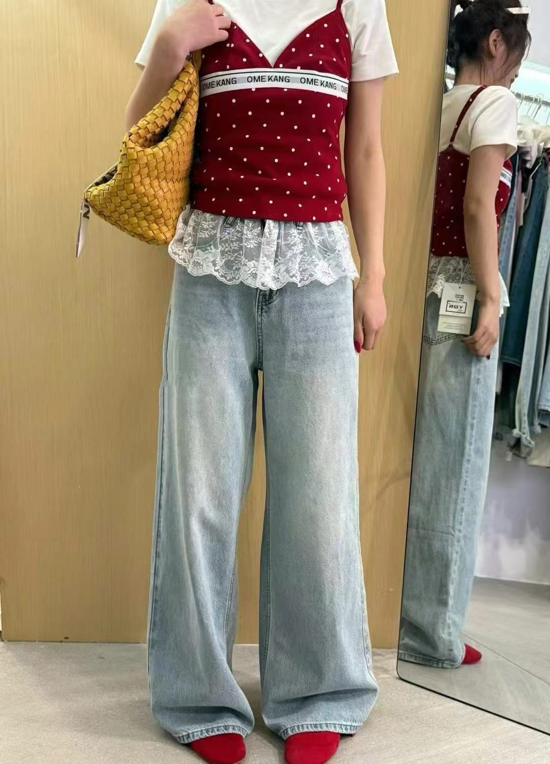 8802春季新款牛仔裤气质百搭时尚韩版宽松复古休闲阔腿裤长裤