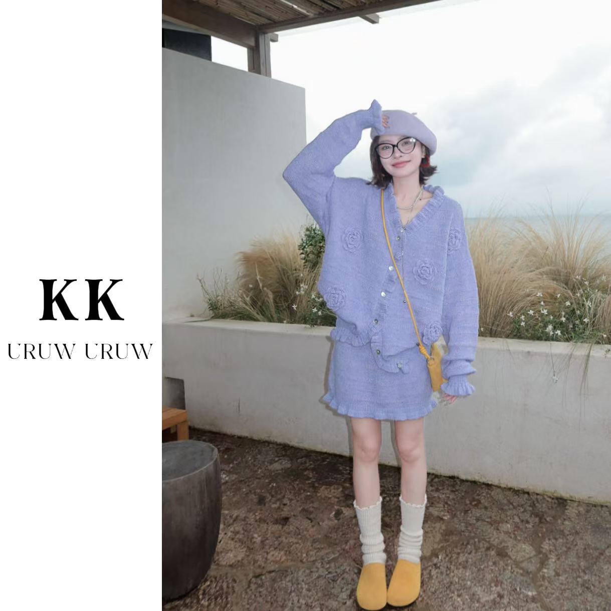 柯柯 【玫瑰花圃】立体手工钩花花朵开衫短裙套装KN140