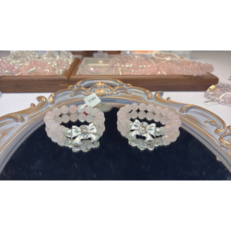 【在逃公主】单圈粉水晶搭蝴蝶结款手串3011