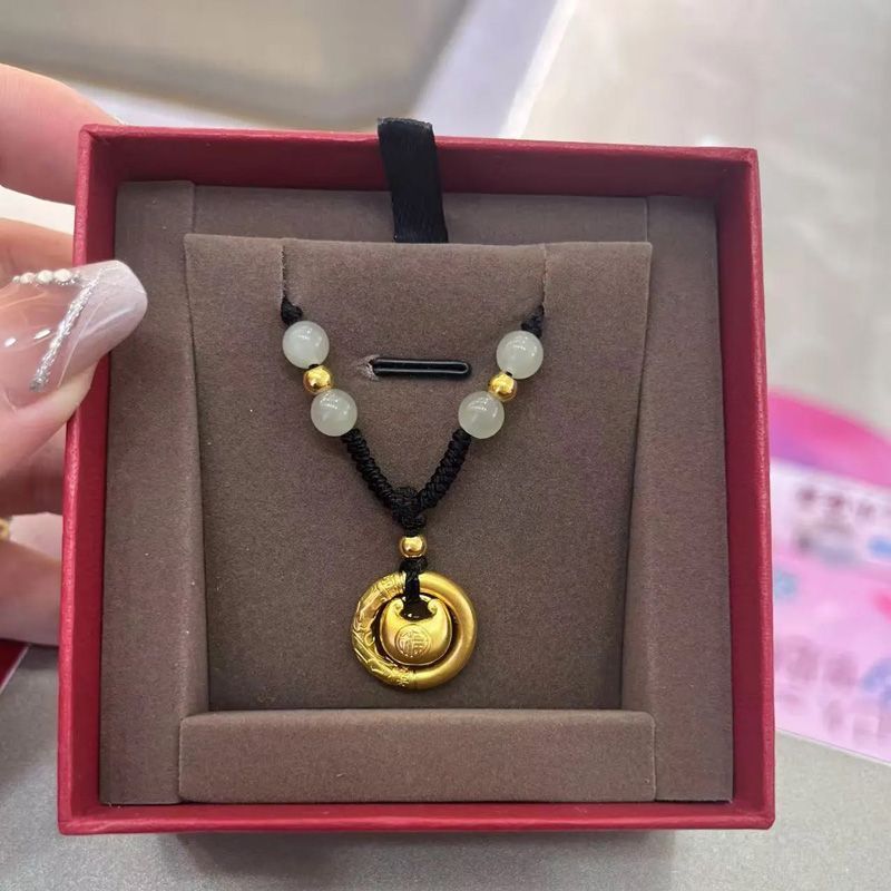 附证书金色小胖福柜台转运珠项坠女士手编项链绳黄金色编织锁骨链