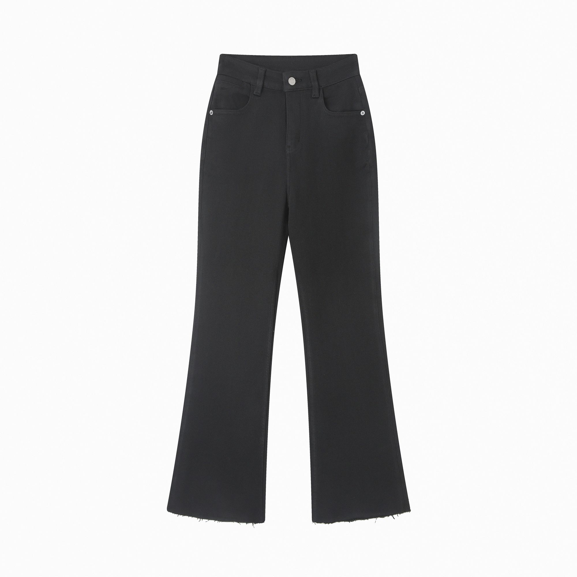 viitanen25年秋冬新款黑色微喇牛仔裤裤子女高腰显瘦毛边26LLH015