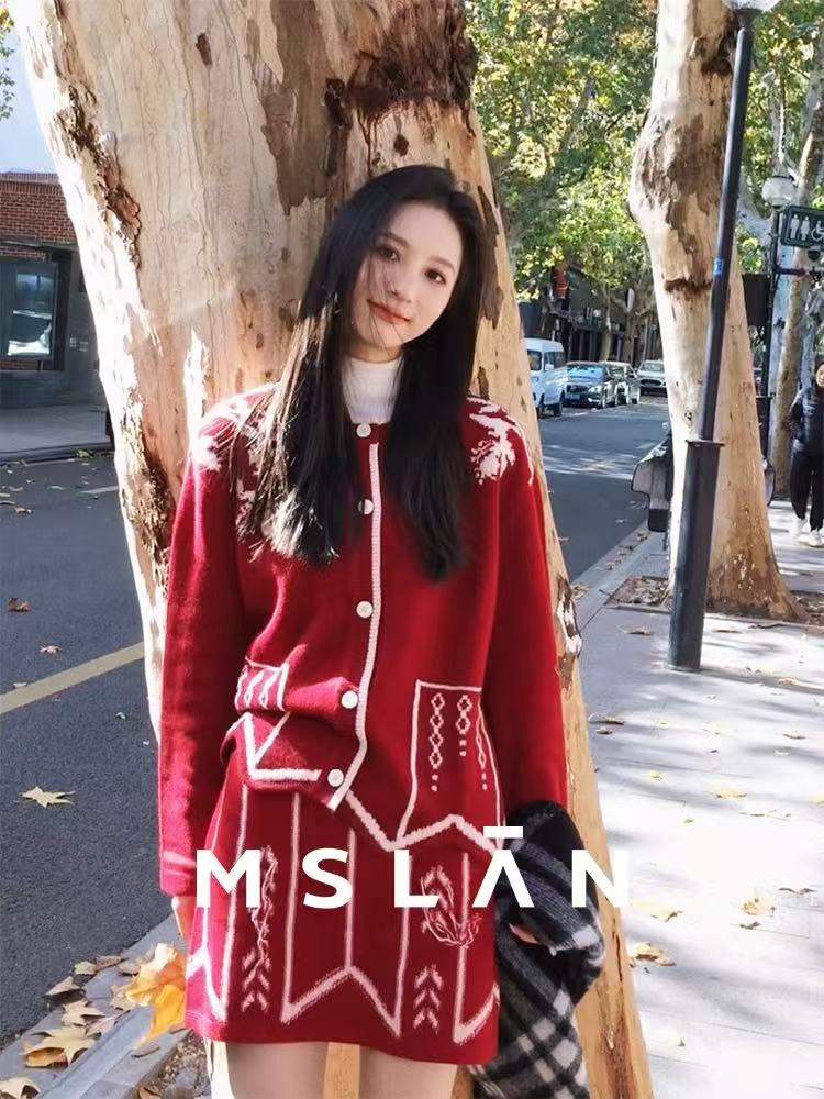 新年红色提花针织衫高级感软糯毛上衣开衫