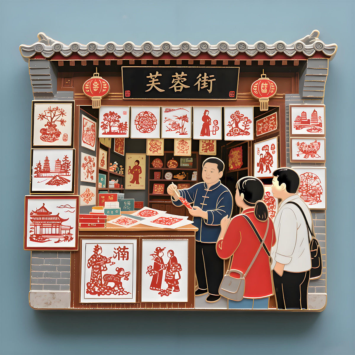 剪纸济南芙蓉街冰箱贴金属旅游文创礼品景点建筑创意礼物送朋友