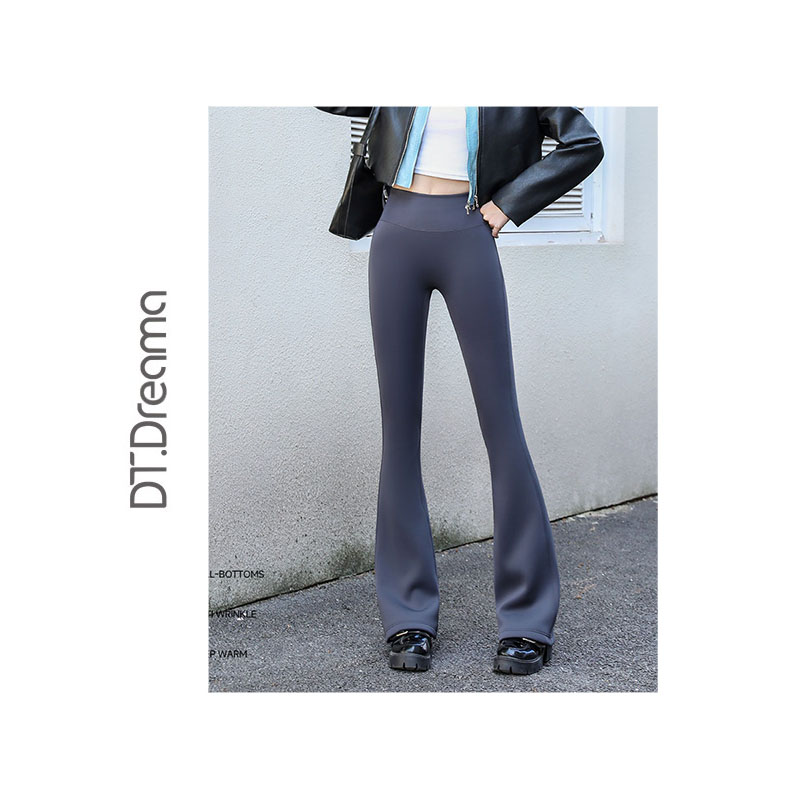 秋冬女加绒小个子微喇裤弹力外穿高腰黑色垂感鲨鱼喇叭裤瑜伽裤