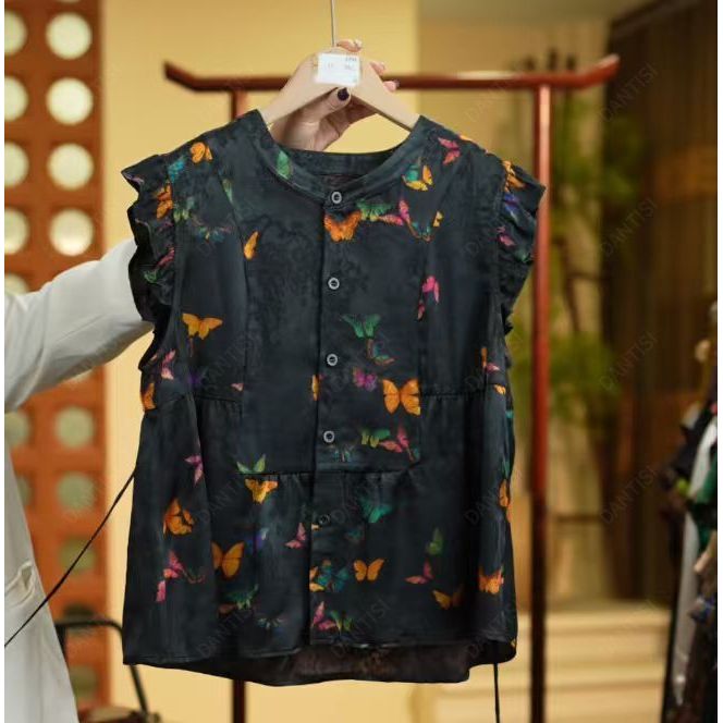 甜漾<<非遗美学>>1983新中式复古印花减龄无袖花边背心