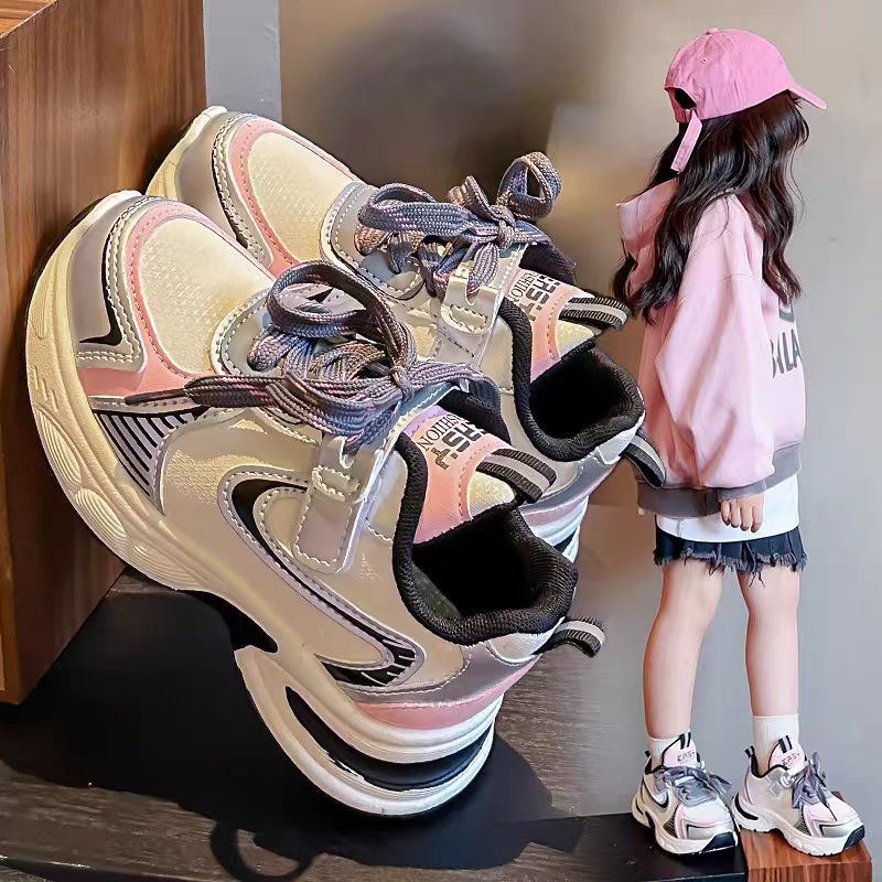 女童2025冬季新款软底防滑运动鞋皮面加绒老爹鞋32666
