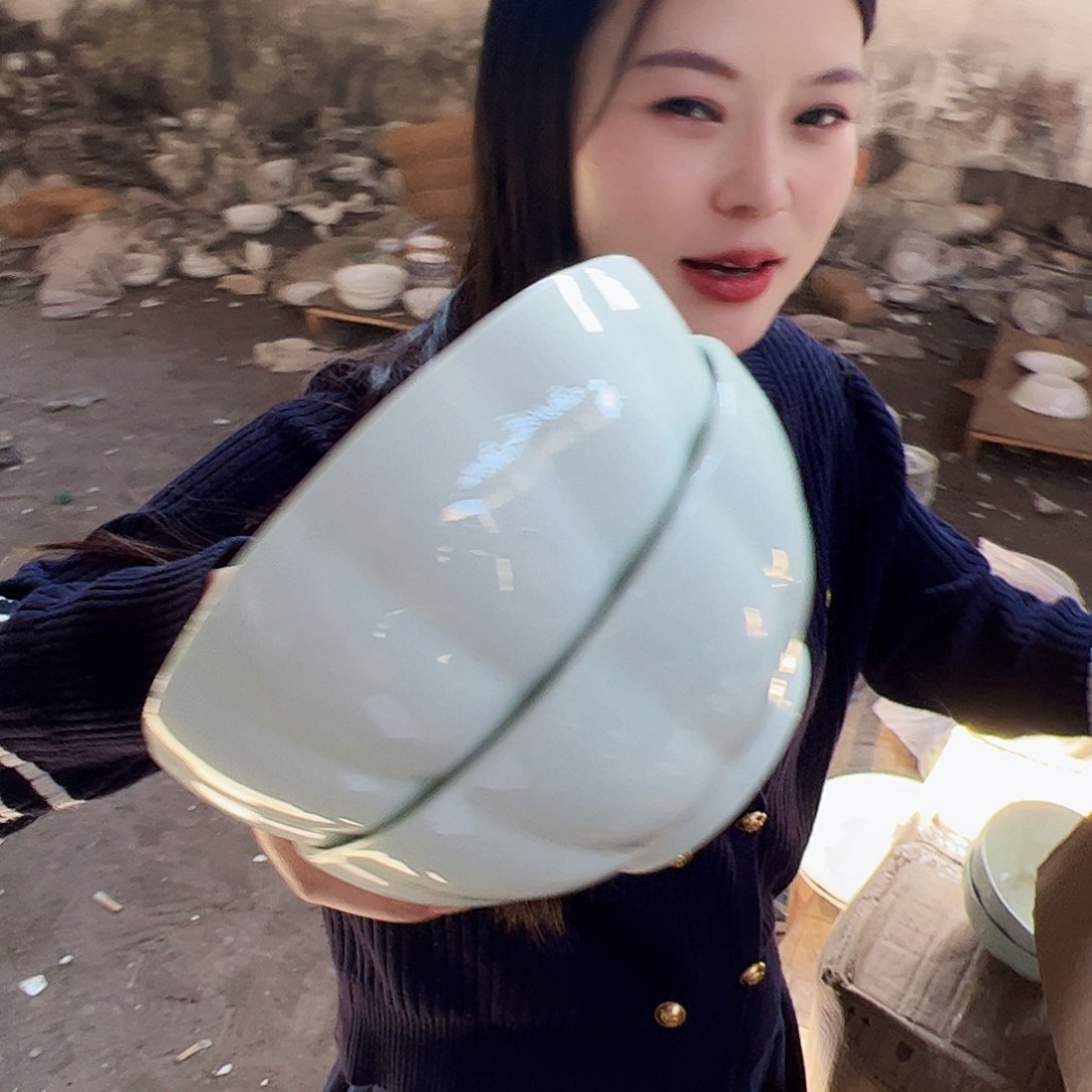摆件瓷景德镇陶瓷影青南瓜6寸碗2个