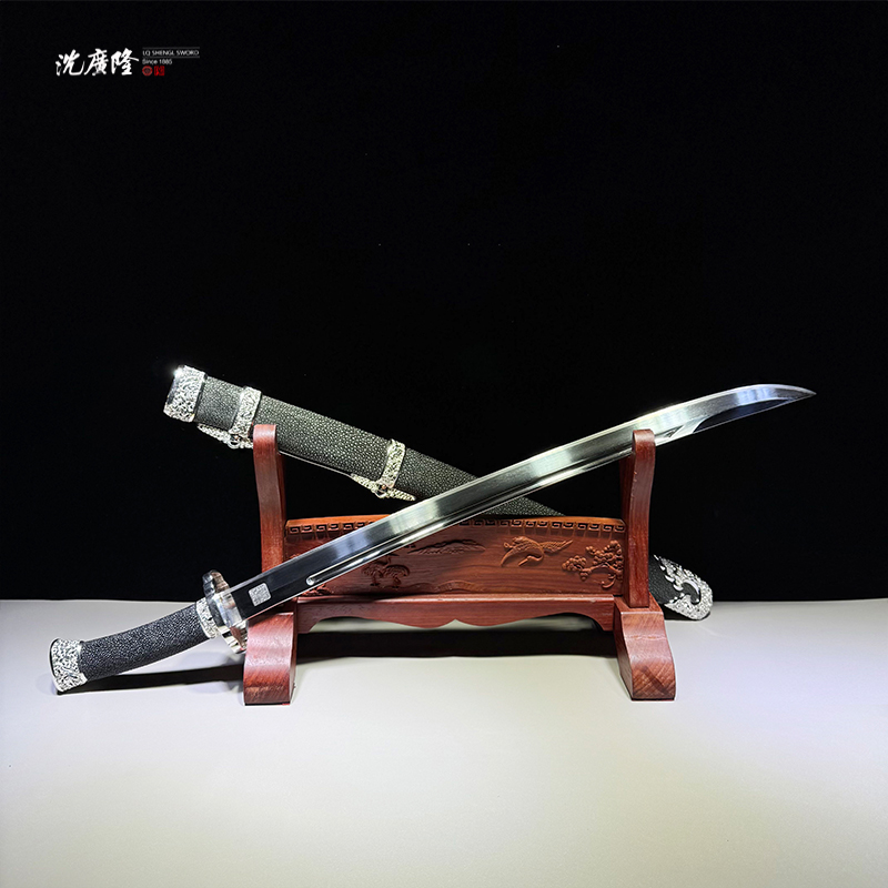 龙泉沈广隆- 双龙刀 鱼皮 花纹钢 宝剑 未开刃
