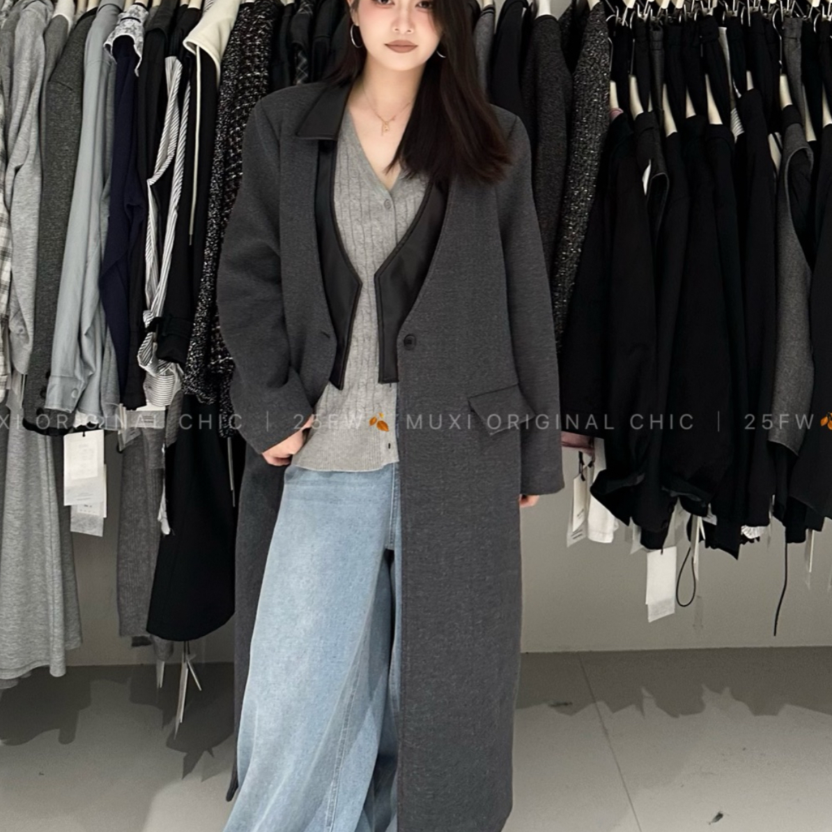 51025秋冬新款韩系高级感双面长款正肩V领毛呢大衣外套