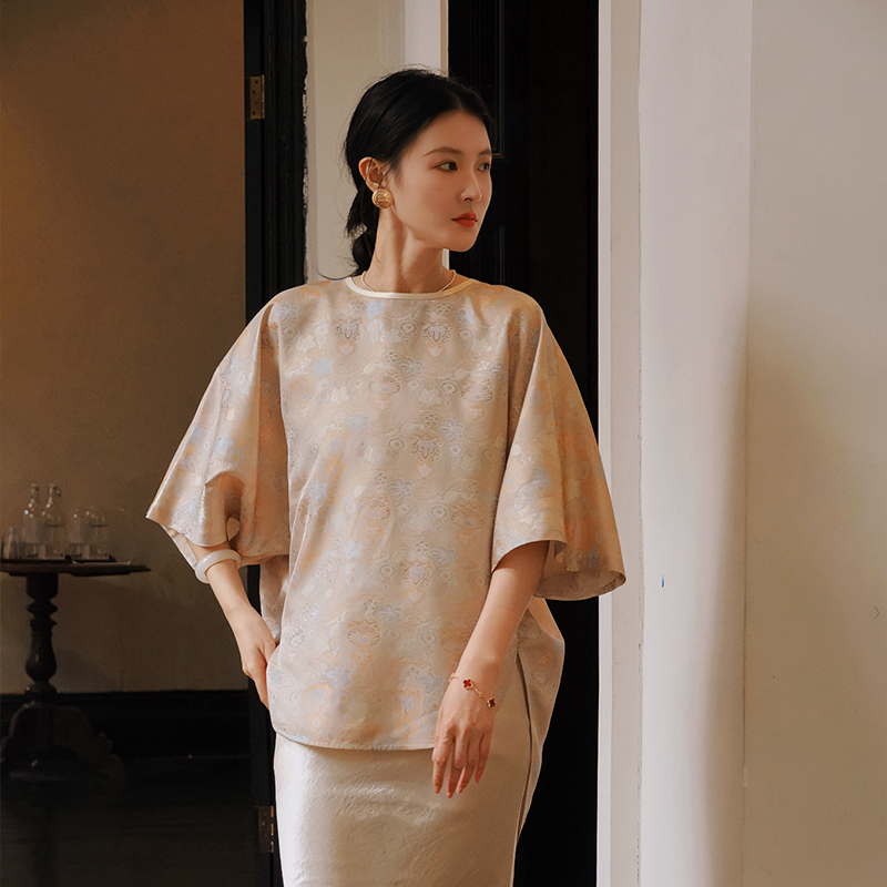 【妮娣原创】织金花罗衬衫女士秋季新款新中式上衣桑蚕丝上衣