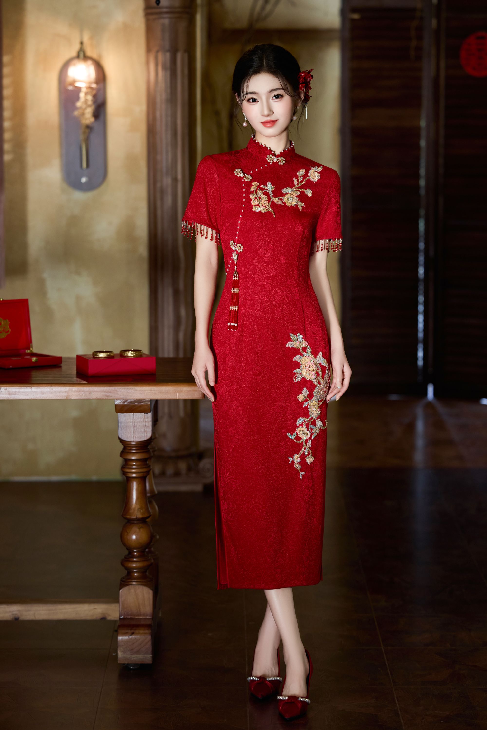 红色2025年新款气质长旗袍新娘中国风婚礼服显瘦夏款连衣裙