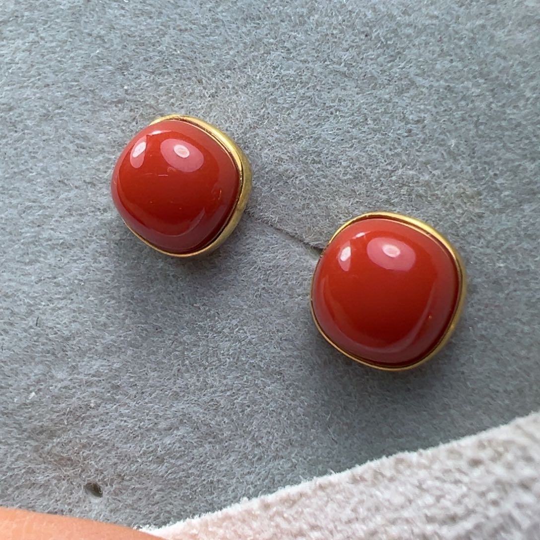 南红玛瑙耳钉18K金镶嵌