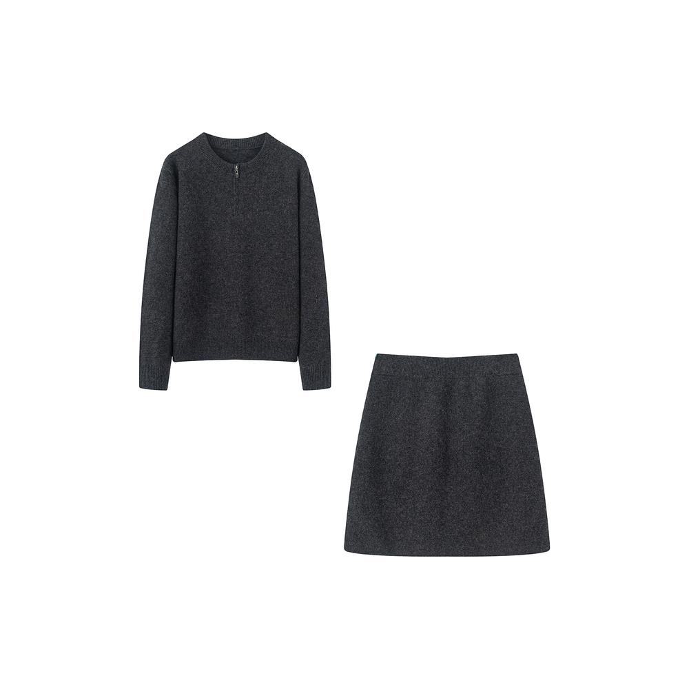 迪家商场同款2025秋冬新款圆领针织衫时尚针织半裙套装W483128