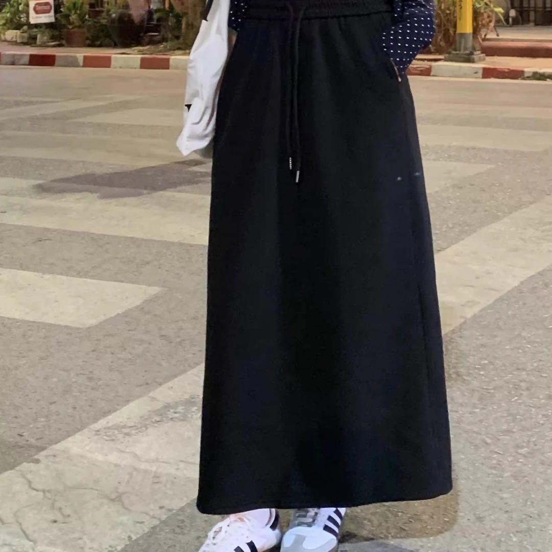 螺纹松紧腰半身裙(裙长82左右)