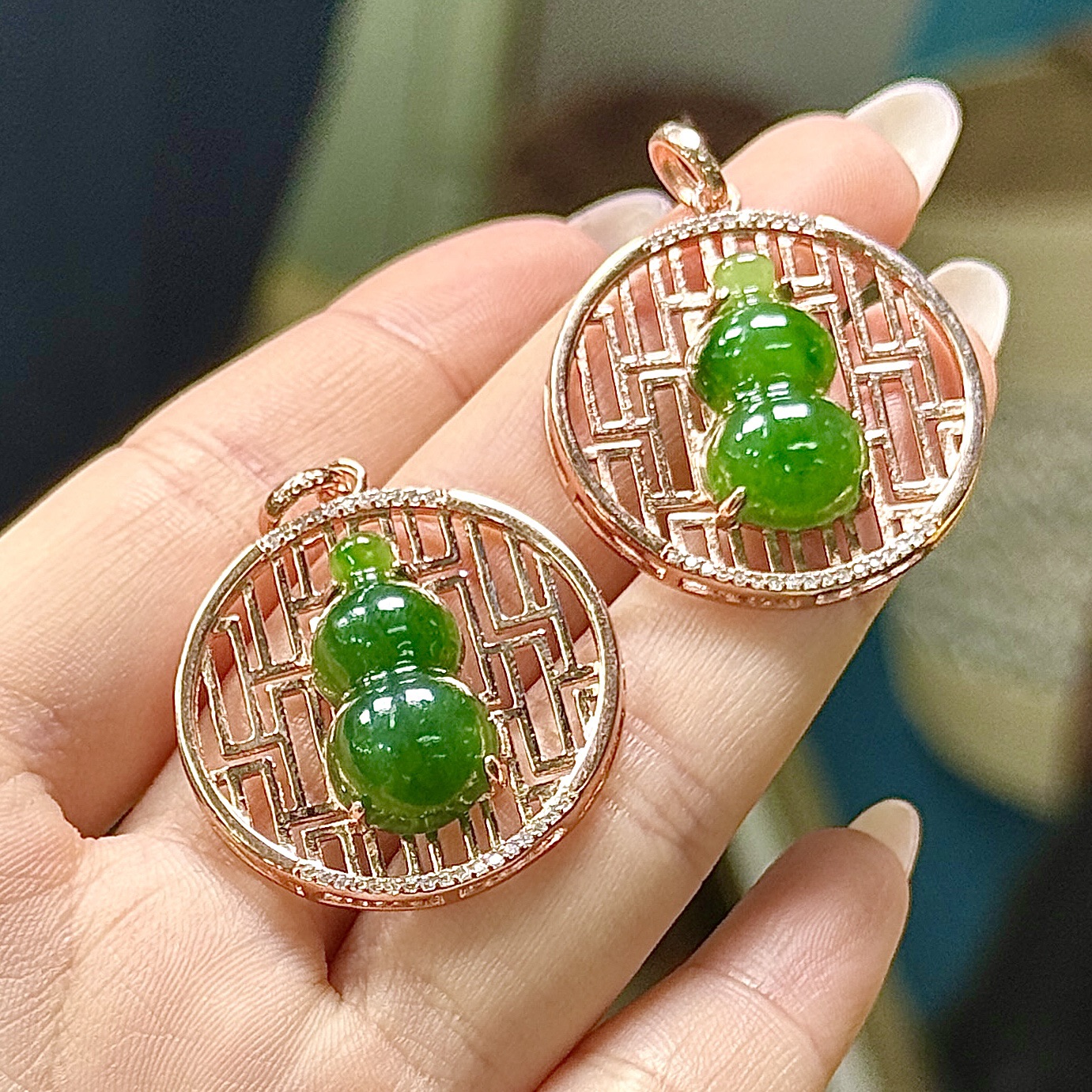 【CH】和田玉碧玉葫芦吊坠（多样性发其一）