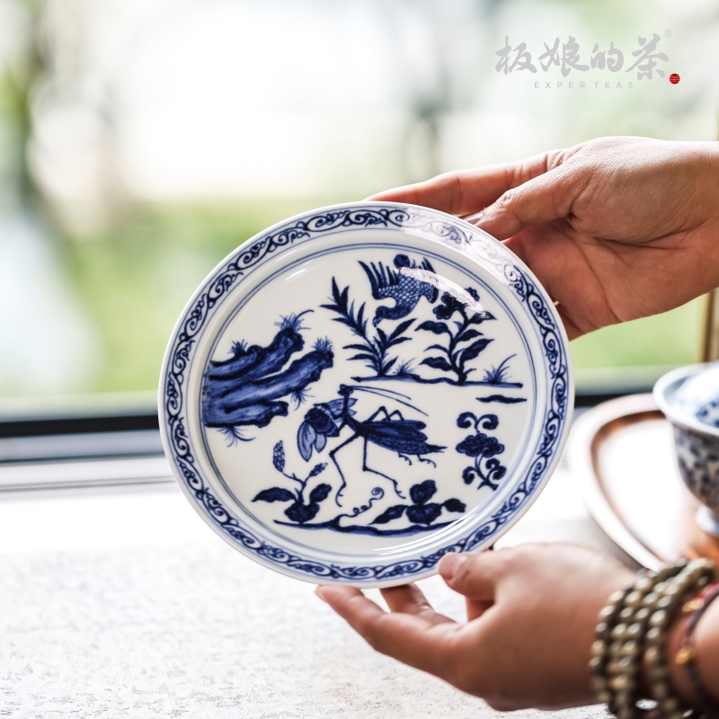 景德镇青花陶瓷小酌斋螳螂捕蝉纹壶承干泡台家用功夫茶具157mm