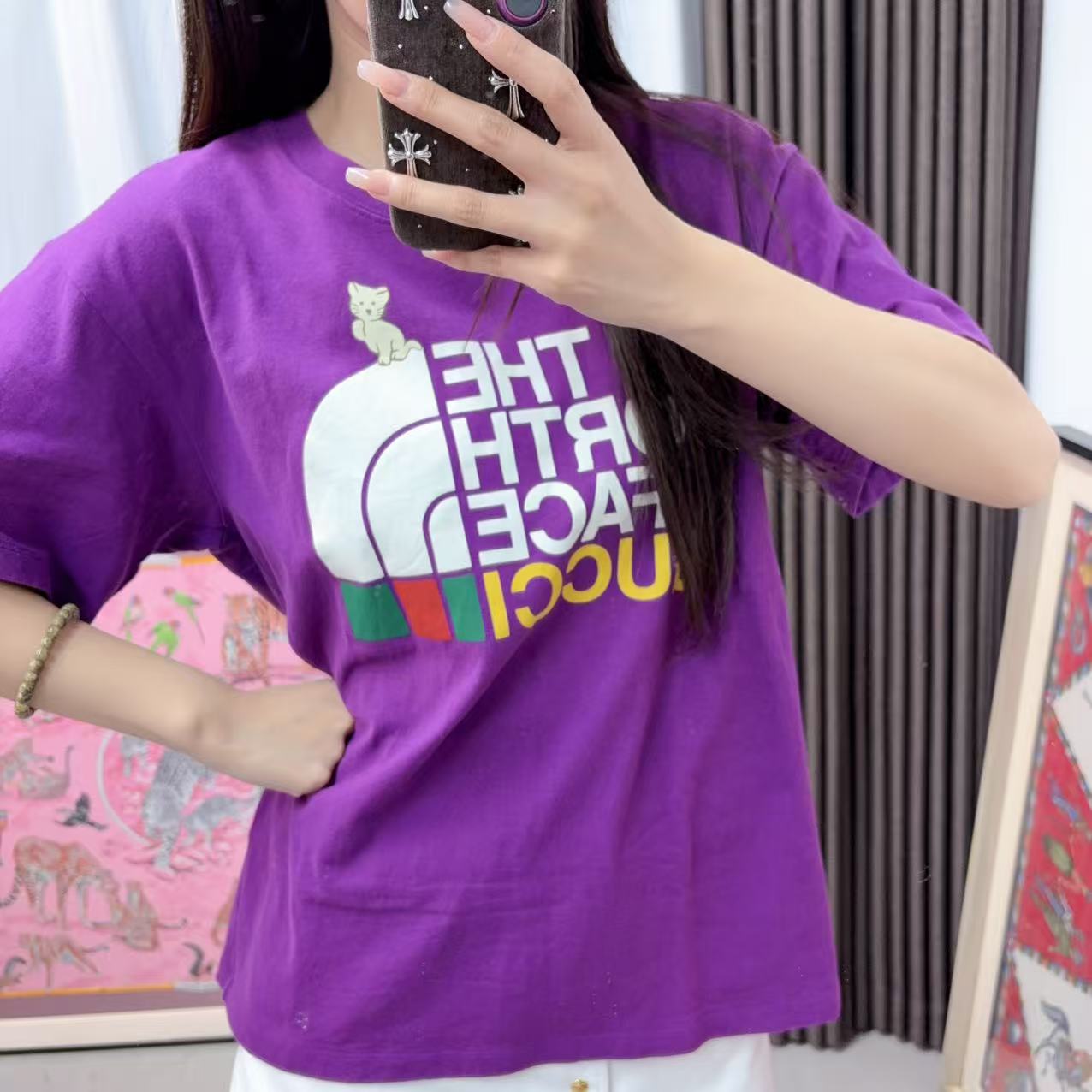 95新 GUCCI/古驰 麦殿/纯棉短袖xs码紫色/250827WYYBY40