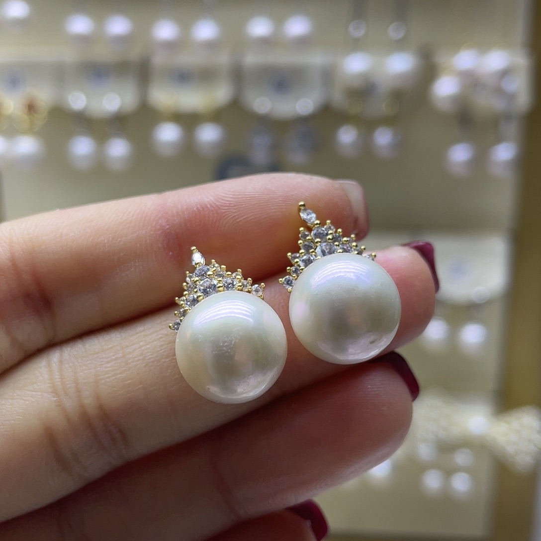 淡水珍珠耳饰银S925镶嵌